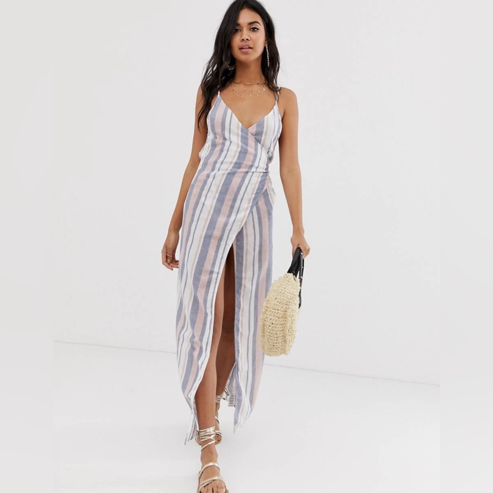 NWT! ASOS Woven Stripe Wrap Maxi Dress